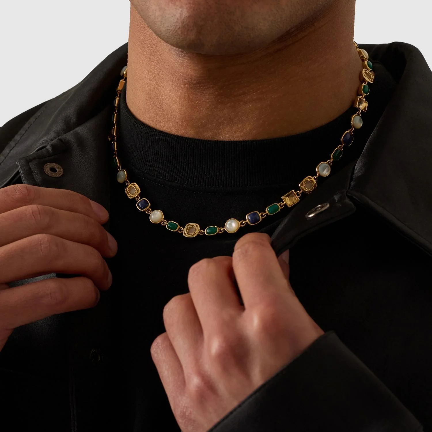 Blue Crystal Gemstone Necklace (Gold) - Image 7