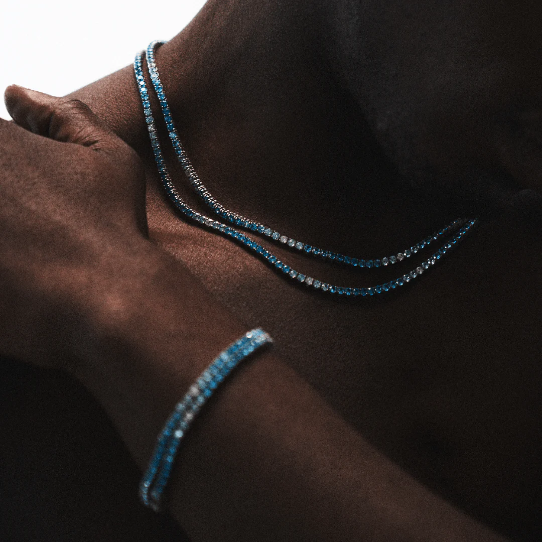 Blue Tennis Chain (Silver) 3mm - Image 7