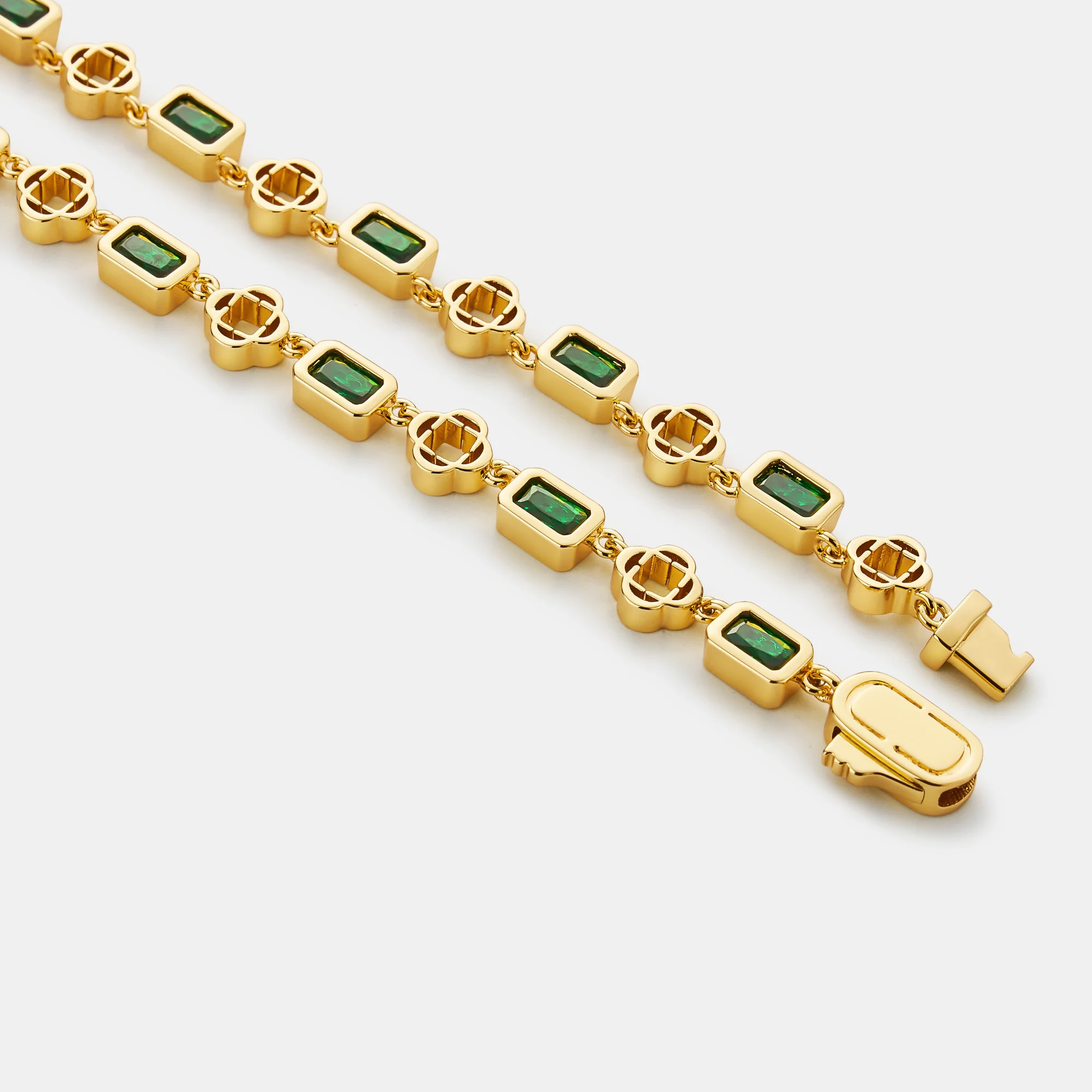 Green Gemstone Clover Necklace (Gold) - Image 8