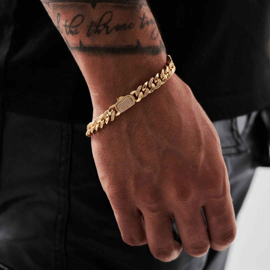 Half Iced Cuban Bracelet (Gold) 8mm - Image 3
