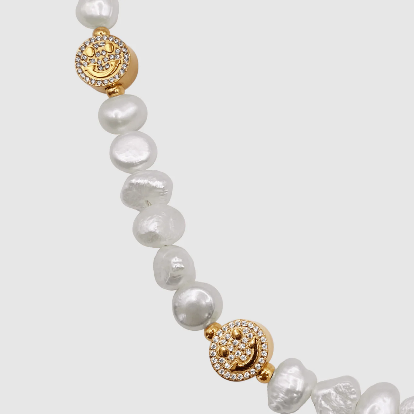 Iced Smiley Real Pearl Necklace (Gold) - Image 3