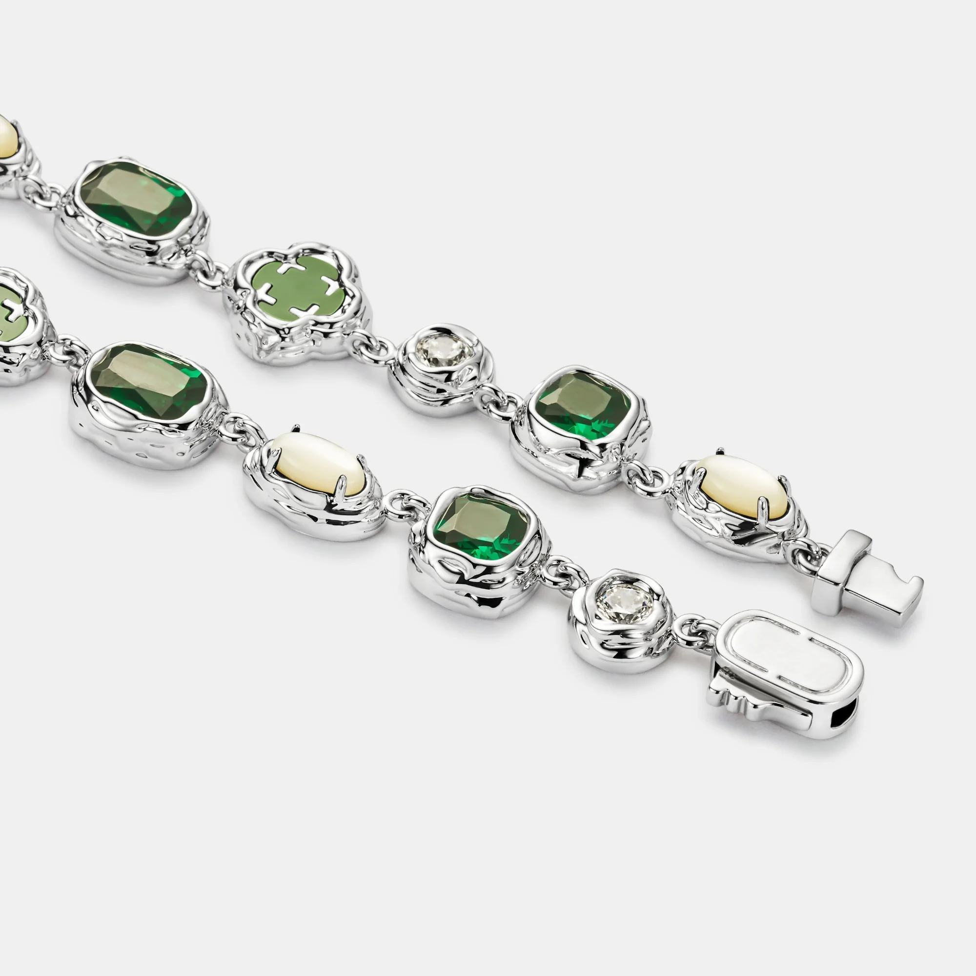 Melted Emerald Gemstone Bracelet (Silver) - Image 5