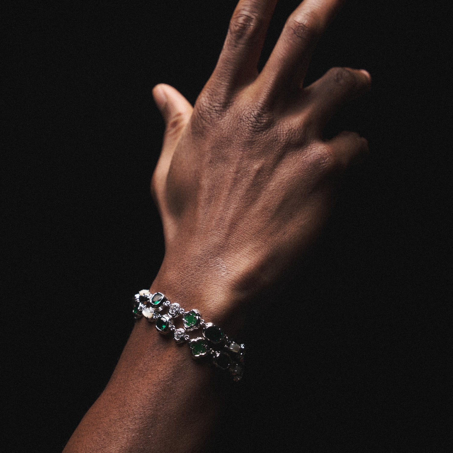 Melted Emerald Gemstone Bracelet (Silver) - Image 6