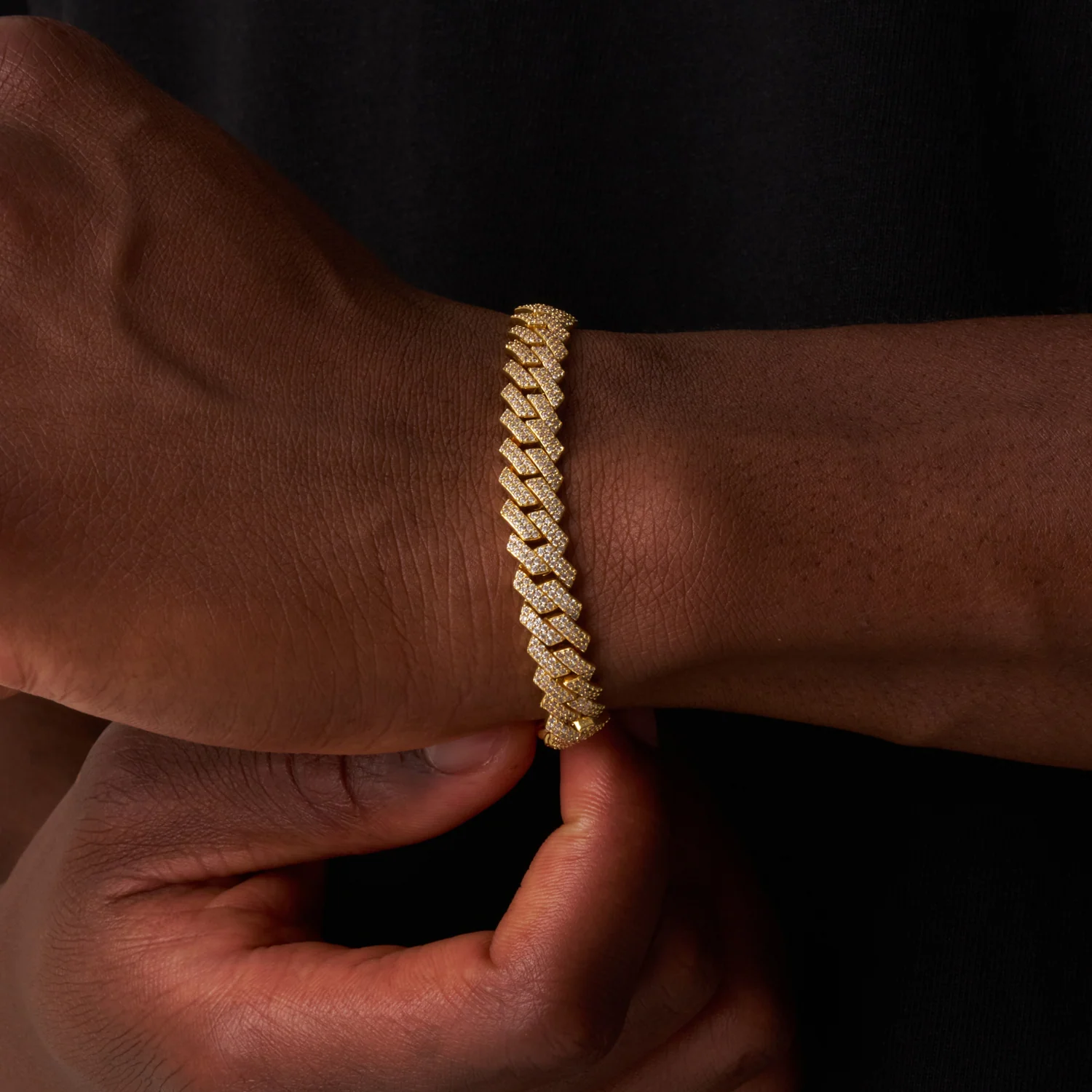 Prong Link Iced Cuban Bracelet (Gold) 8mm - Image 3