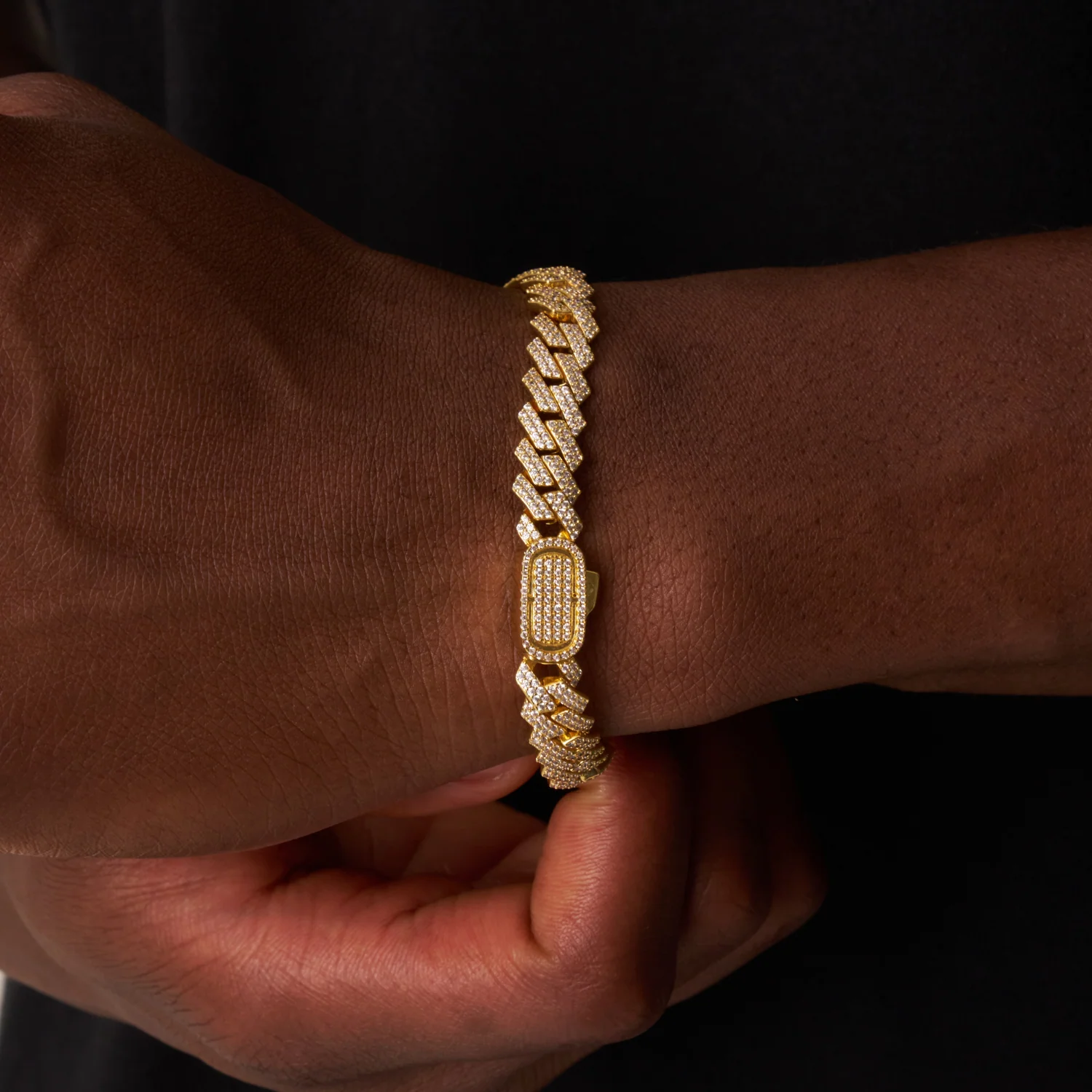 Prong Link Iced Cuban Bracelet (Gold) 8mm - Image 5