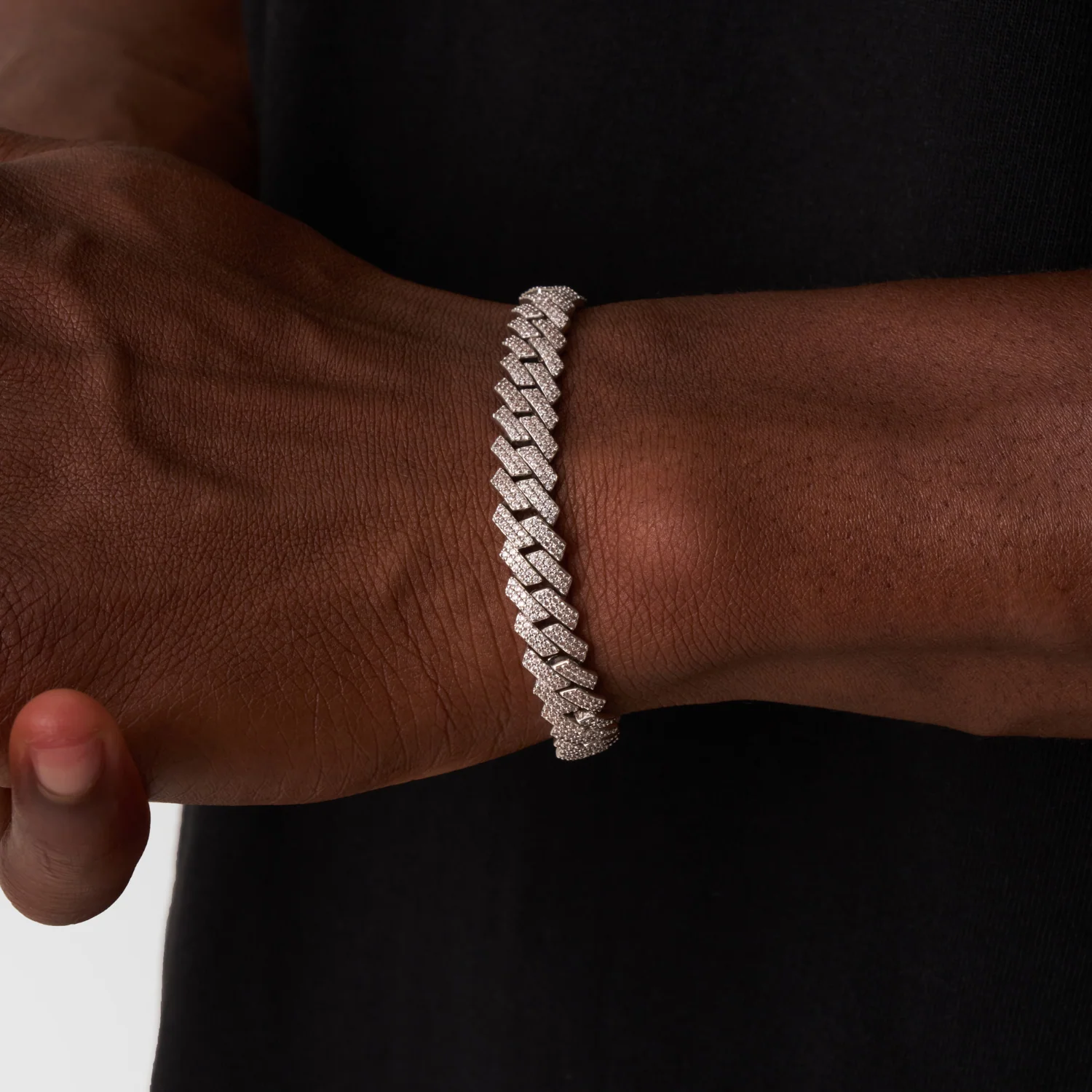 Prong Link Iced Cuban Bracelet (Silver) 8mm - Image 3