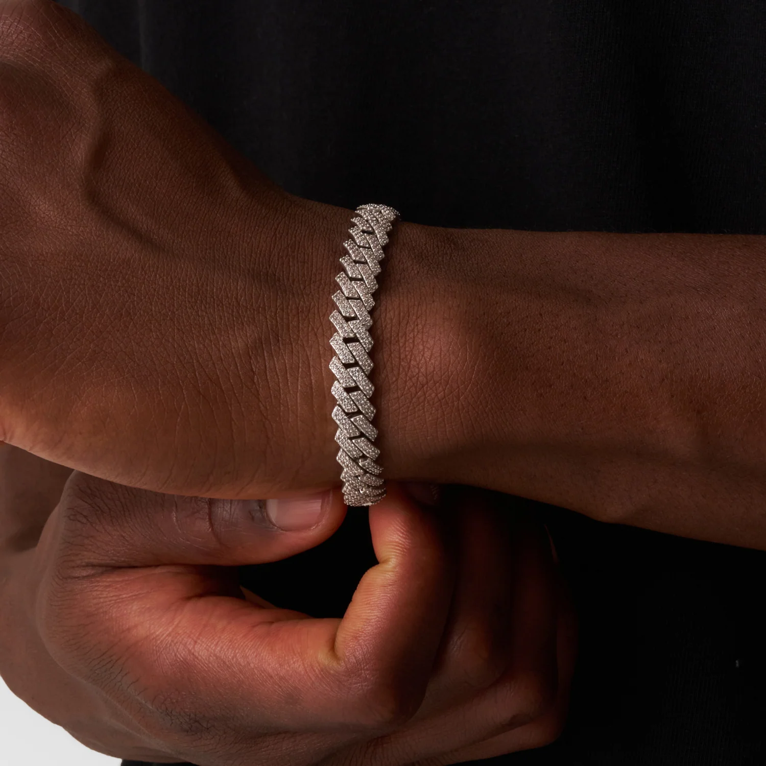 Prong Link Iced Cuban Bracelet (Silver) 8mm - Image 6